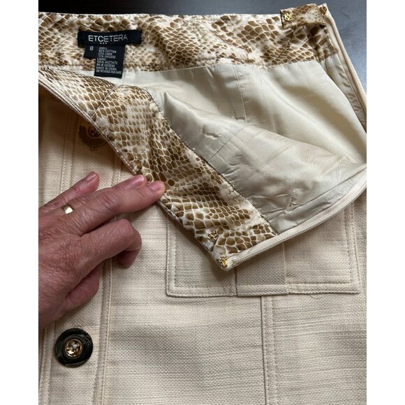 ETCETERA Beige Textured Modern Safari Utility Mini Skirt Cotton Linen Blend Sz 8 - Picture 8 of 11